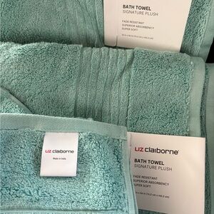 NWT Liz Claiborne Plush Bath Towels - Seafoam Green- set of 3.